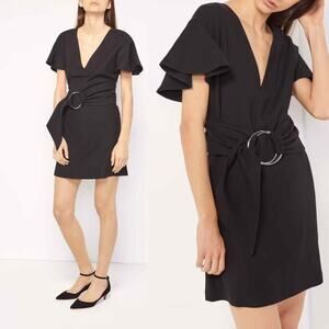 Ba&sh Malda V-Neck Belted Mini Dress Black Sz 0